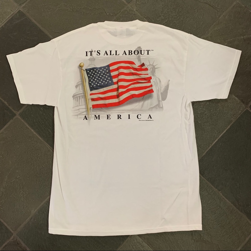 It’s All About America flag short sleeve white T-shirt Unisex 100% Cotton NEW